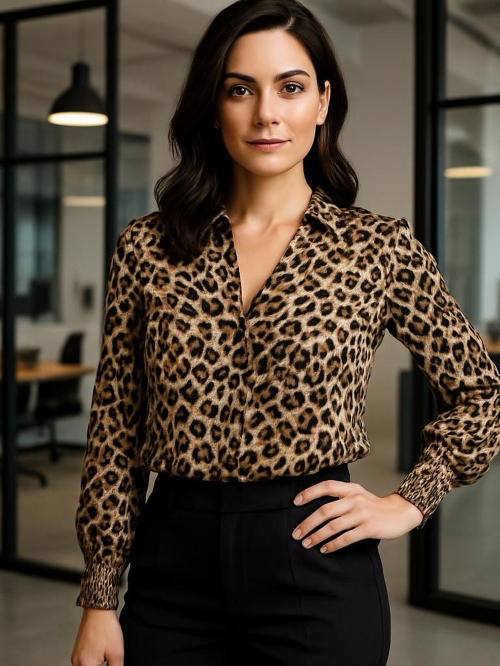 Gibson Latimer Leopard Print Blouse Size‎ L